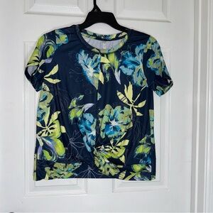 Blue Relaxed Short Sleeve T-Shirt with Rounded Neck and Twist Hem Detail